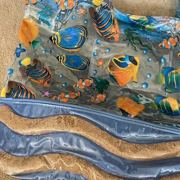 Clear Fish Print Beach Tote w/ Sand Wave Bottom - Picture 4 of 11